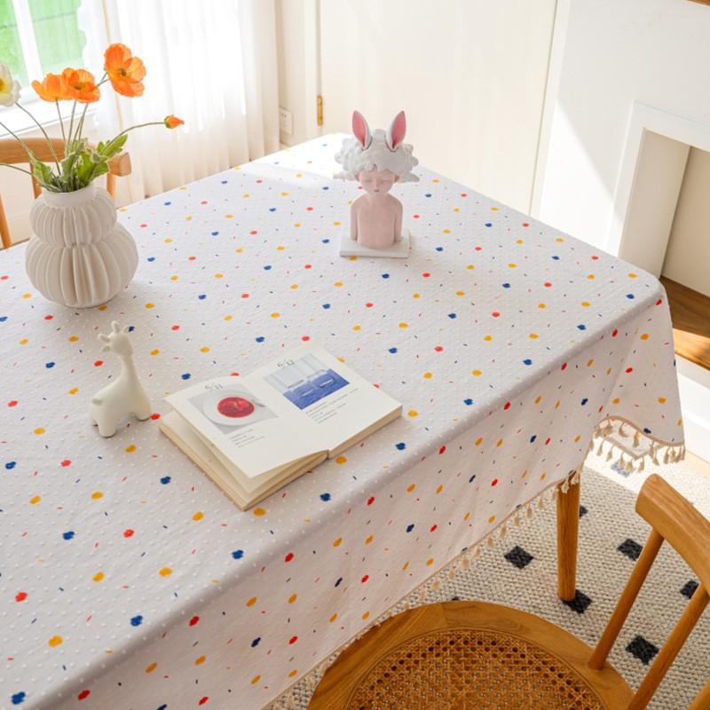 Fresh Linen Cotton Tablecloth Ins Style Daisy Floral Table Cloth Tassel Rectangular Cover Dining Decor