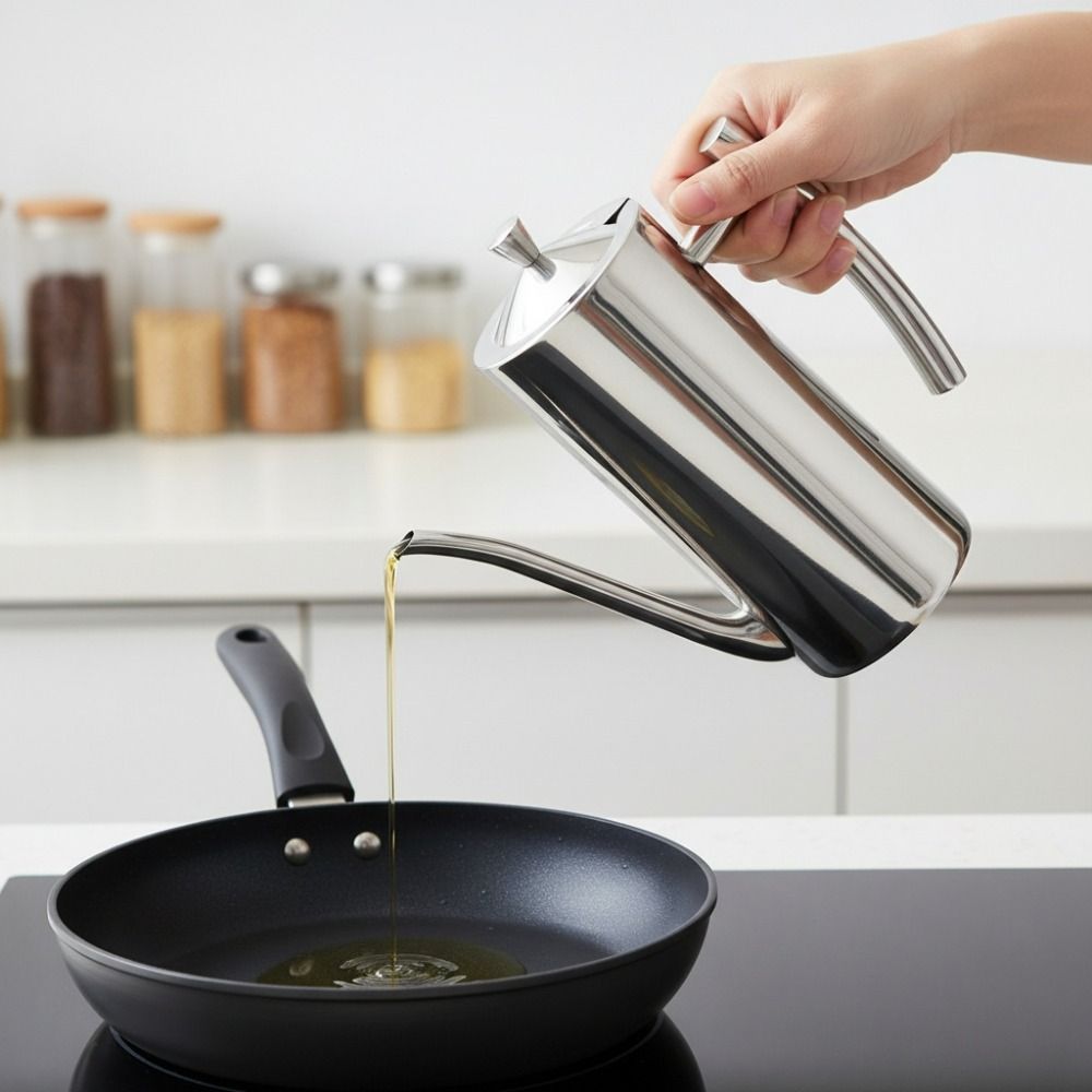 Staubdichte Küchenölflasche Integrierter Ölaufbewälter 304 Edelstahl Ölkanne Koch