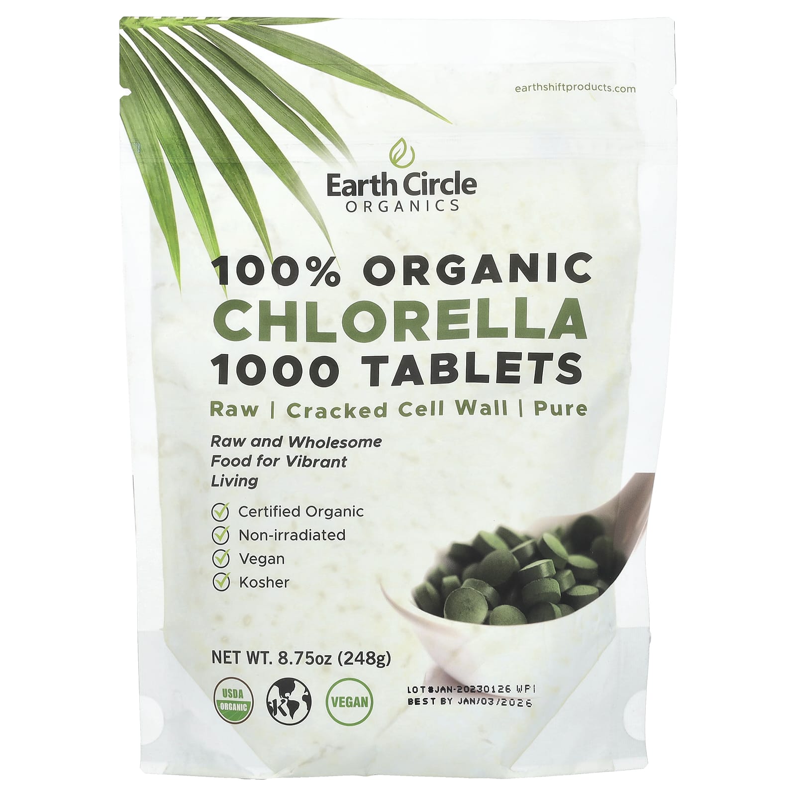 

100% Organic Chlorella, 1,000 Tablets, 248G(8.75Oz)