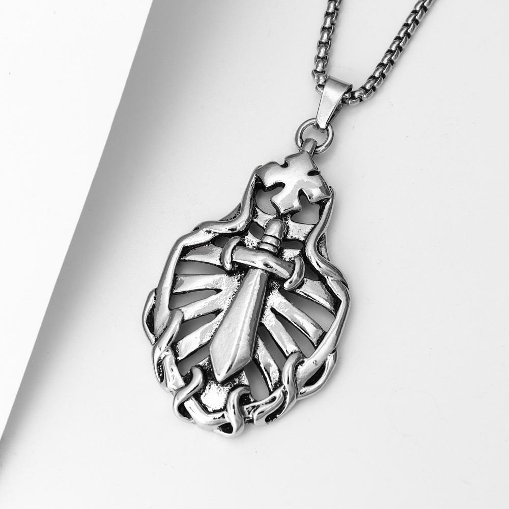 Pendentif Collier Croix d'Épée Creuse pour Homme Punk Rock Rétro Vieux Bijoux