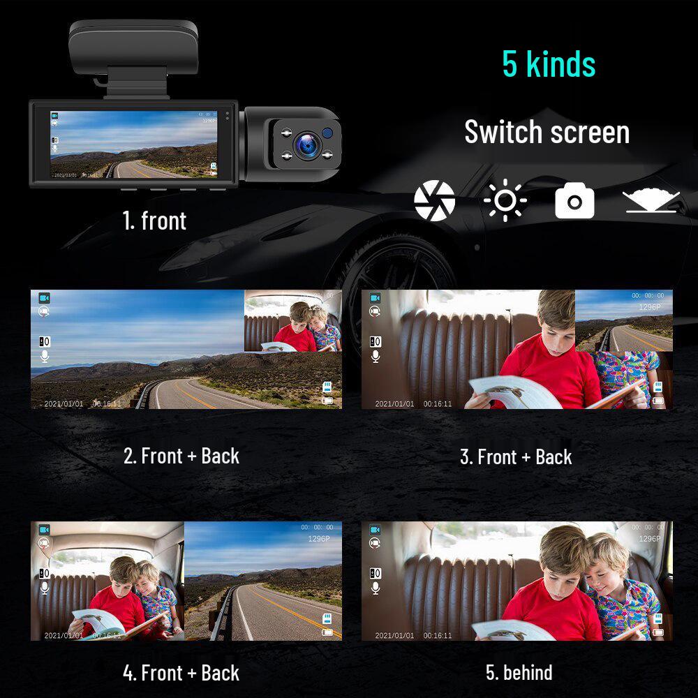 1080p HD Dash Cam with Night Vision & WiFi - 3.16" Triple Lens Car Recorder