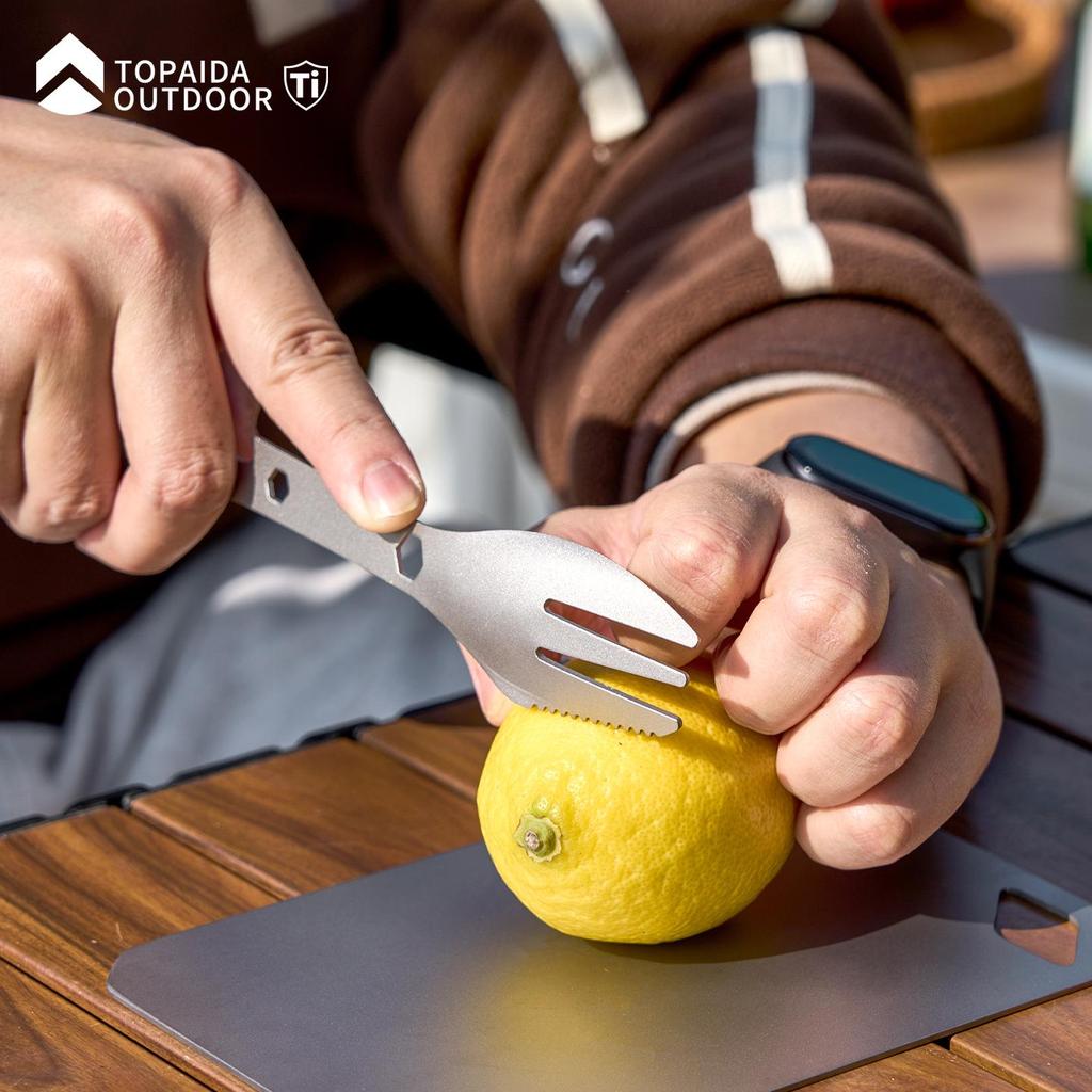 Titanium Multi-functional Camping Cutlery: Knife, Fork, Spoon Combo – Lightweight and Portable for Outdoor Adventures