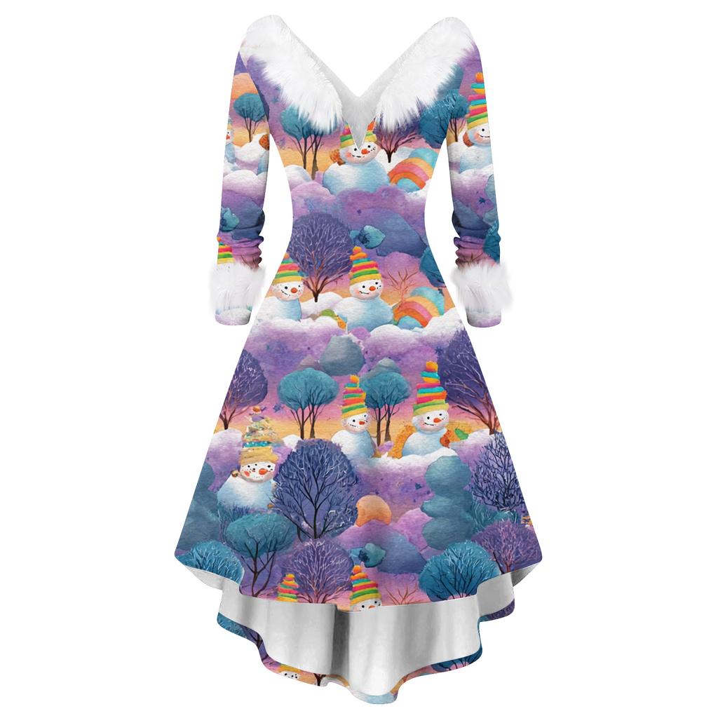 Dame Mote Casual V-hals Juleprint Langermet Kjole