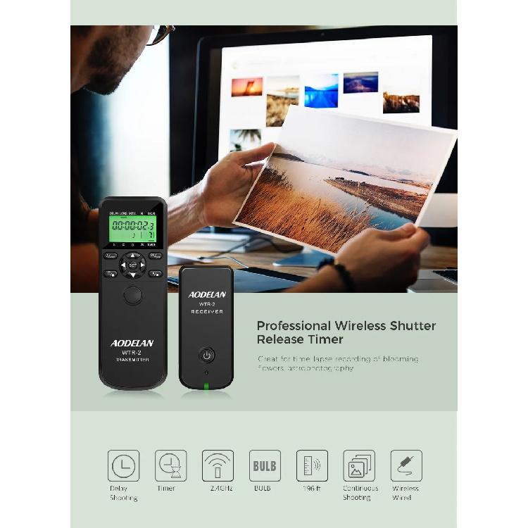 AODELAN Wireless Camera Timer Remote Control Shutter Release for Nikon Z9, Z7 II, Z6 II, Z6, Z5 D780, D6, D850, Coolpix A, P950,