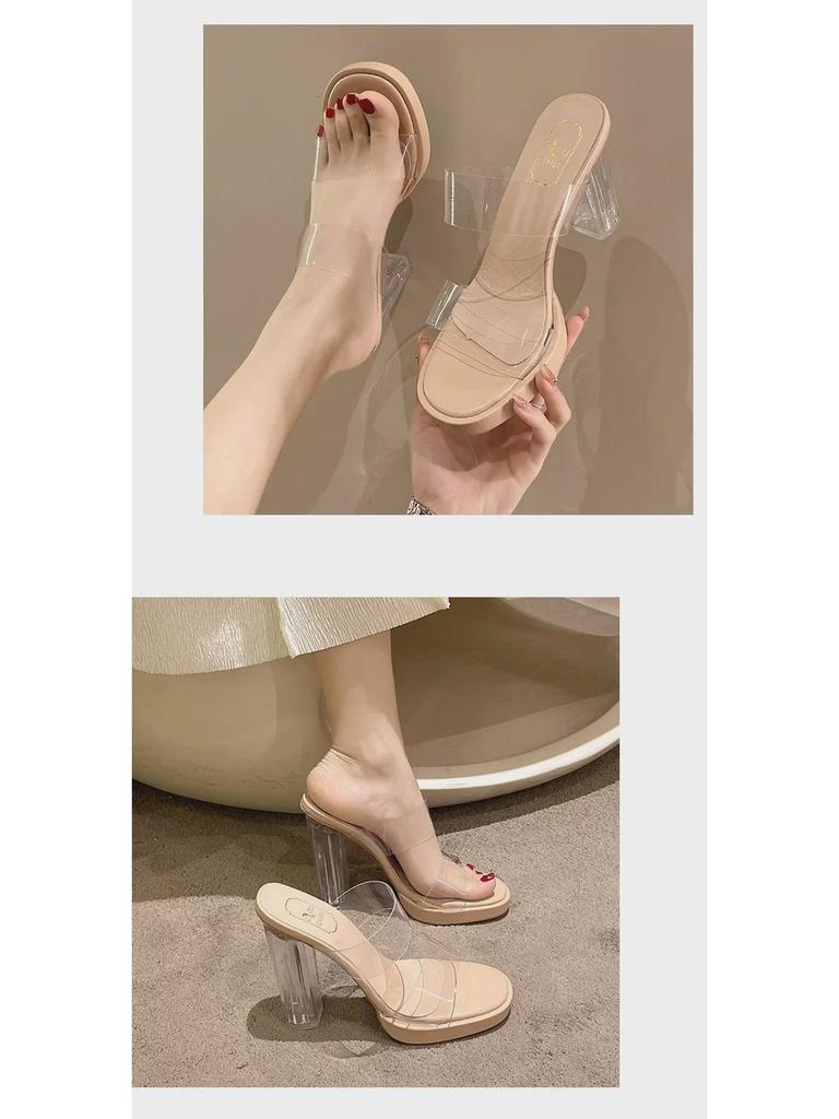 Women's High Heel Sandals: 2024 Summer Crystal Design – Lightweight, Transparent for Outdoor Wear