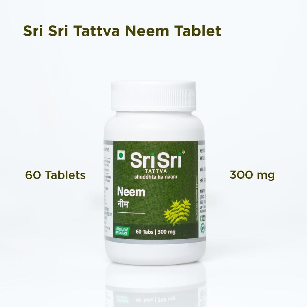 Sri Sri Tattva Neem Tablet 300mg 60Tab | Natural Herbal Supplement for Skin Health & Detox