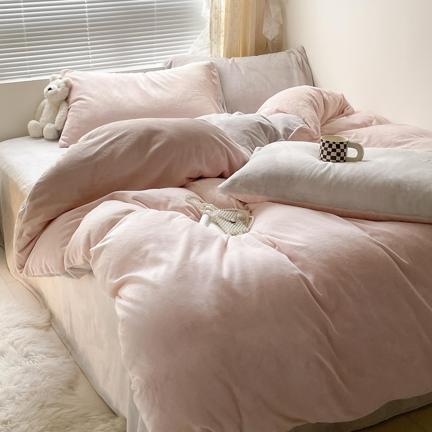 

Maternal And Infant Double-Sided Fleece Thickened Milk Fleece Four-Piece Set, Bed Sheet Quilt Cover, Dormitory Three-Piece Set, Bedding Sheet 1.2 3pc- quilt cover 150x200