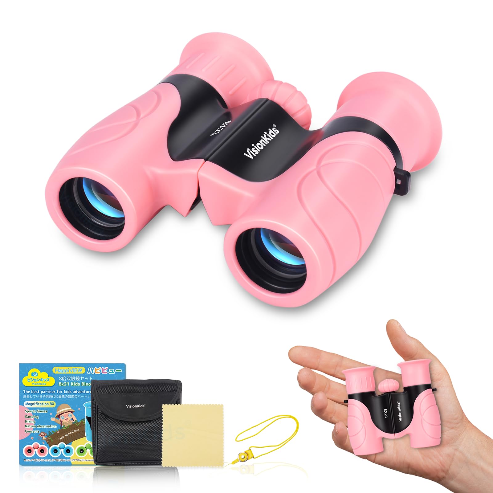 

VisionKids Binoculars for Kids BAK4 HD 8X21 Shockproof Compact Light Night Vision Goggles for Kids Nature Exploration Bird Watching Hunting Hiking рожевий