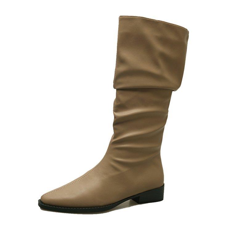 [youshilai] Knight Boots Women's 2025 Autumn and Winter Western Boots Tall Retro Thin Pleated Piled Boots