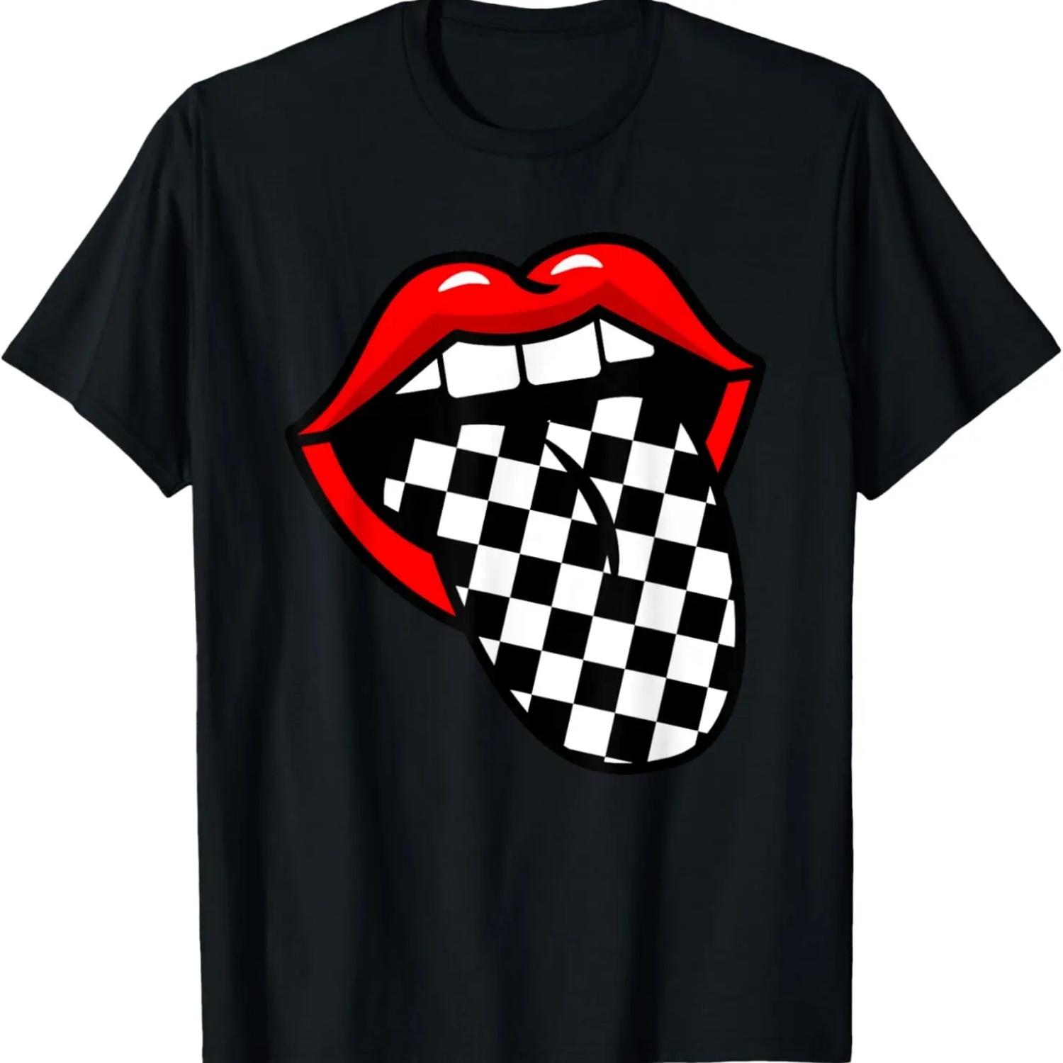 

Checkerboard Red Lips Checkered Tongue T-Shirt S чёрный