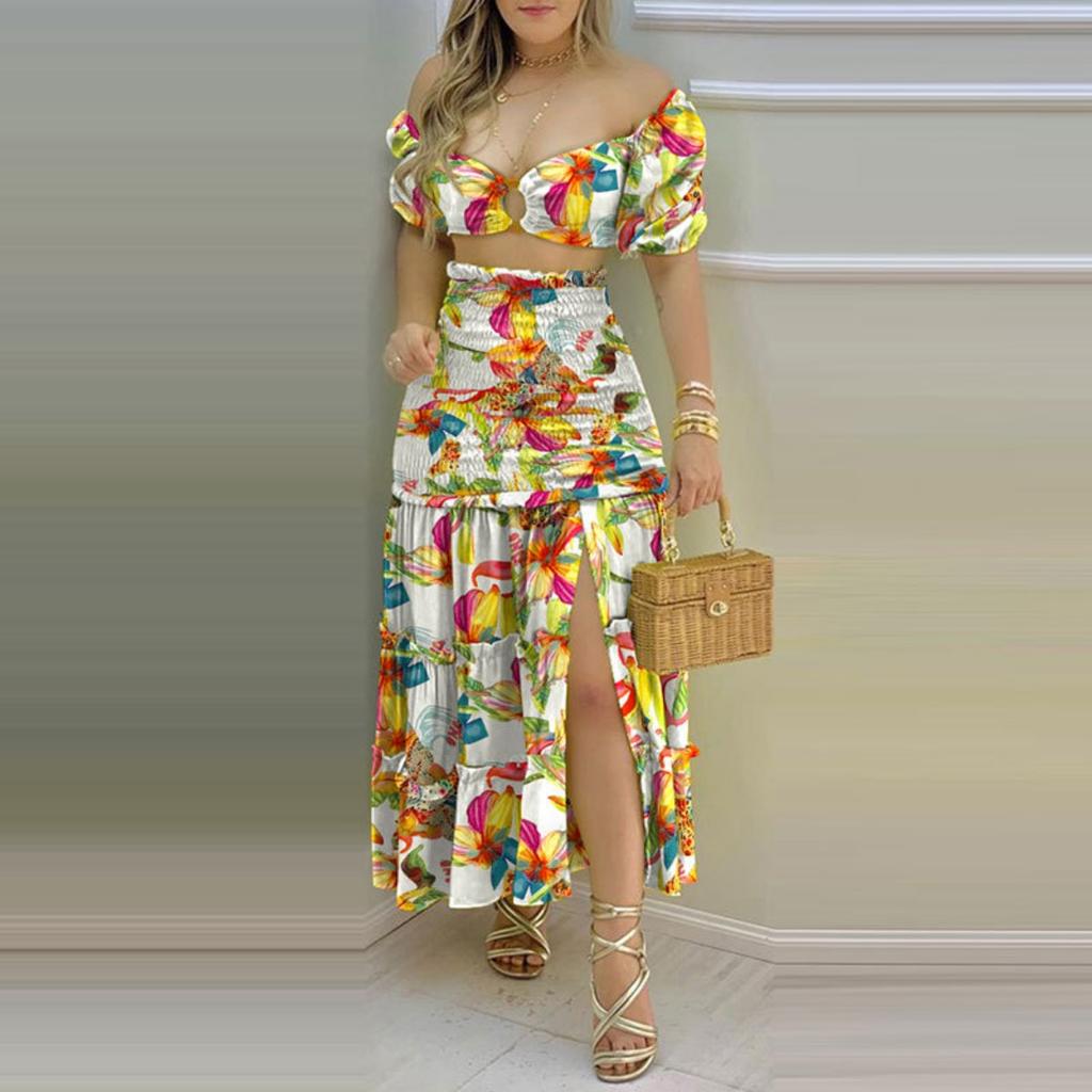 Spring New Fashion Elegant Printed Vest High Waist Skirt Set Women's Outfits for Women European American Crossborder Clothing