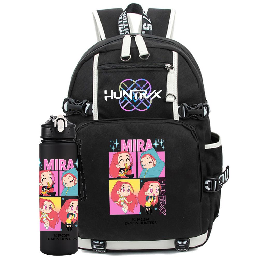 2 st/set K-Pop-tryckt ryggsäck med 750 ml vattenflaska för tonåring elev flicka pojke skolväska barnpresent stor kapacitet reseväska Mochila