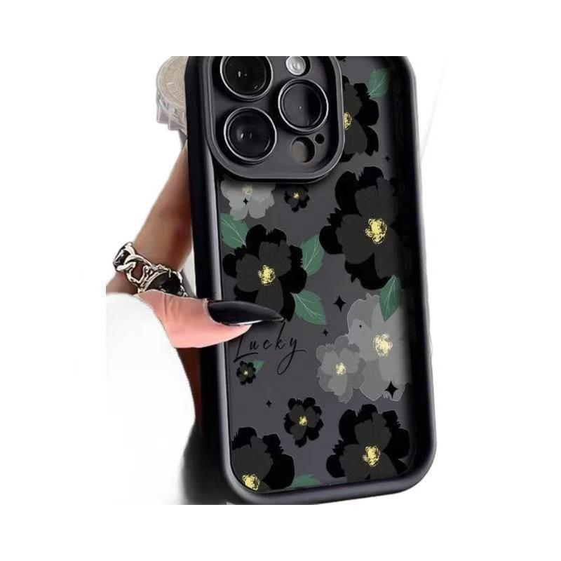 Emery Black Camellia Phone Case for Apple iPhone 13/14/15/16/17 Pro Max