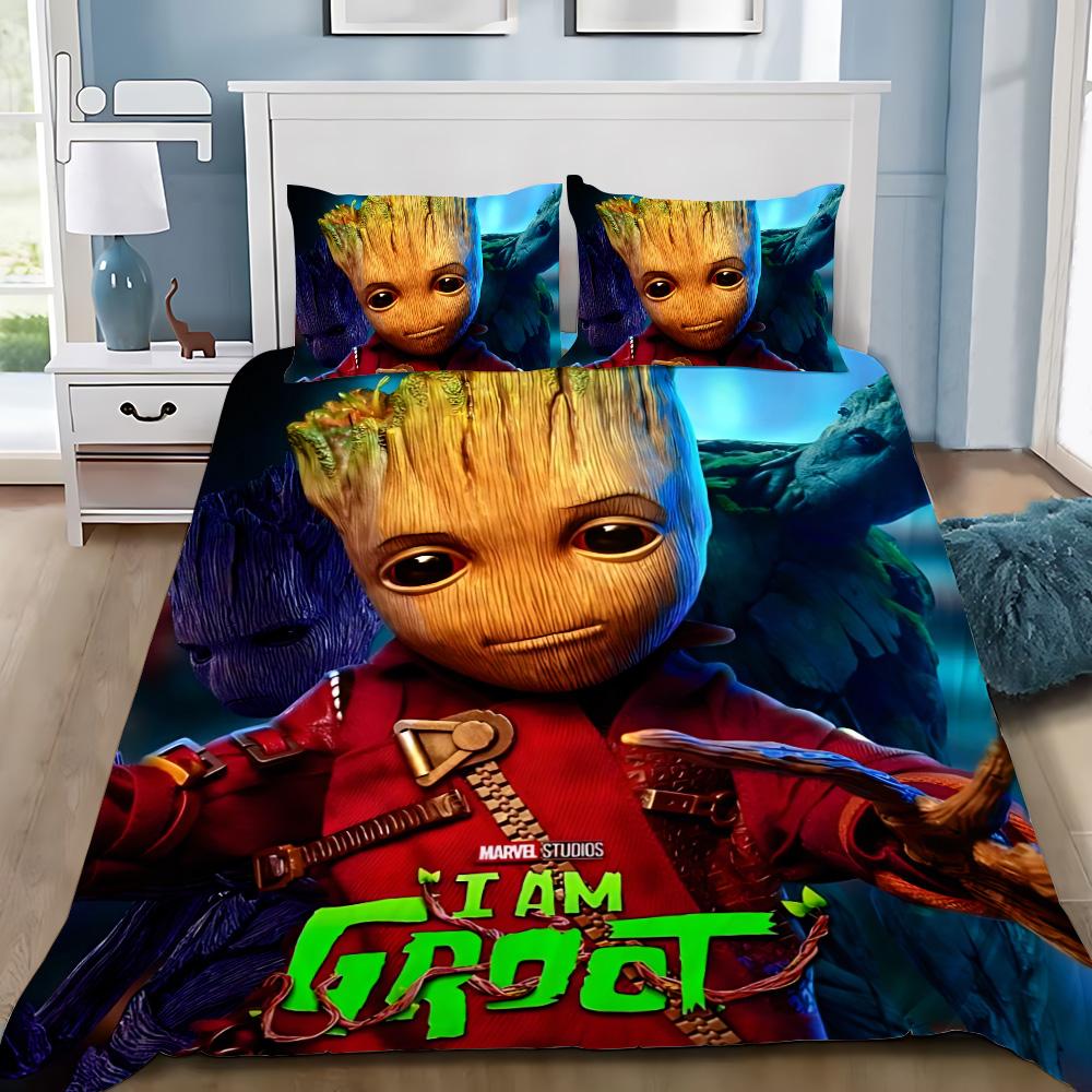 Cute Groot Duvet Cover Pillowcase 2/3pcs Bedding Set Adult Boy Girl Bedroom Decoration Children Gift Single Double Large Size