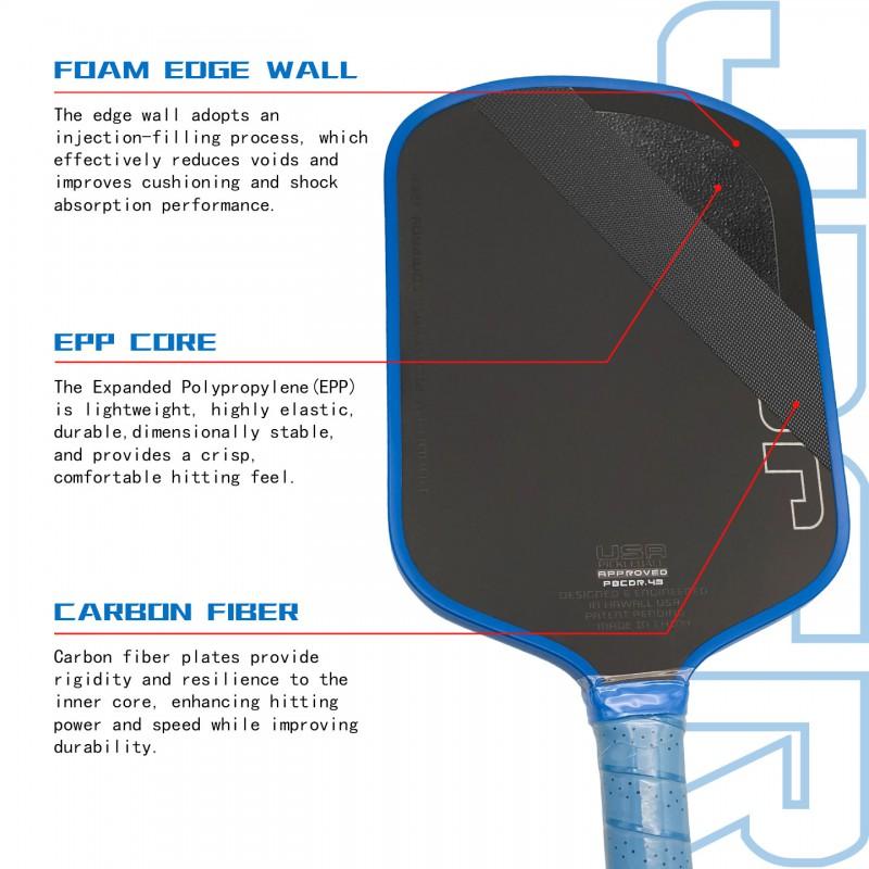 Honolulu J6CR Pickleball Paddle Carbon Fiber Foam Core Power Rebound 5th Gen