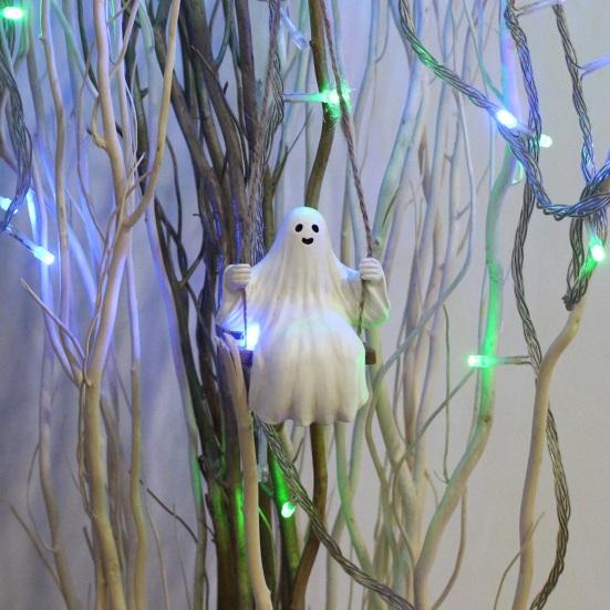 Swing Ghost Garden Statue Cute Resin Ghost Figurine Outdoor Tree Hanging Ornament for Porch Garden Lawn Yard Decor