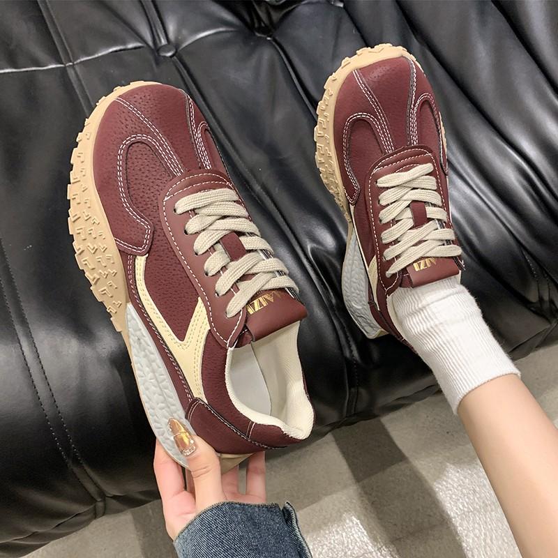 

Fashion Women s Casual Shoes Lace-up Flat Sole Round Toe Women s Sports Shoes Leisure Outdoor Comfortable Sports Shoes 36 вино красного
