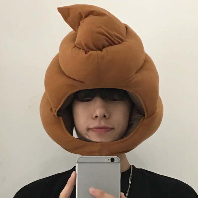 Creative Cute Shit Shape Plush Hat Stuffed Toy Funny Fake Poop Full Headgear Cap Gag Gift Cosplay Party Photo Props
