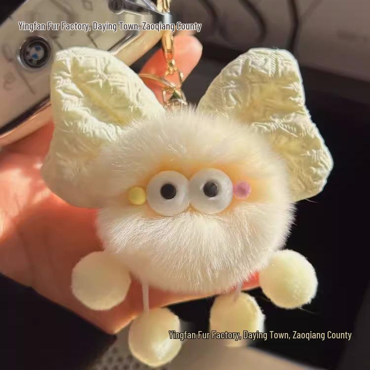 Rex Rabbit Plush Bow Ornament Keychain - Cute Soot Sprite Pendant