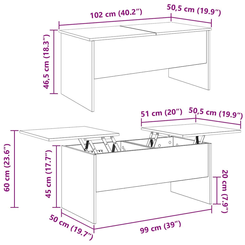 Artisan Oak Coffee Table 102 x 50.5 x 46.5 cm Engineered Wood