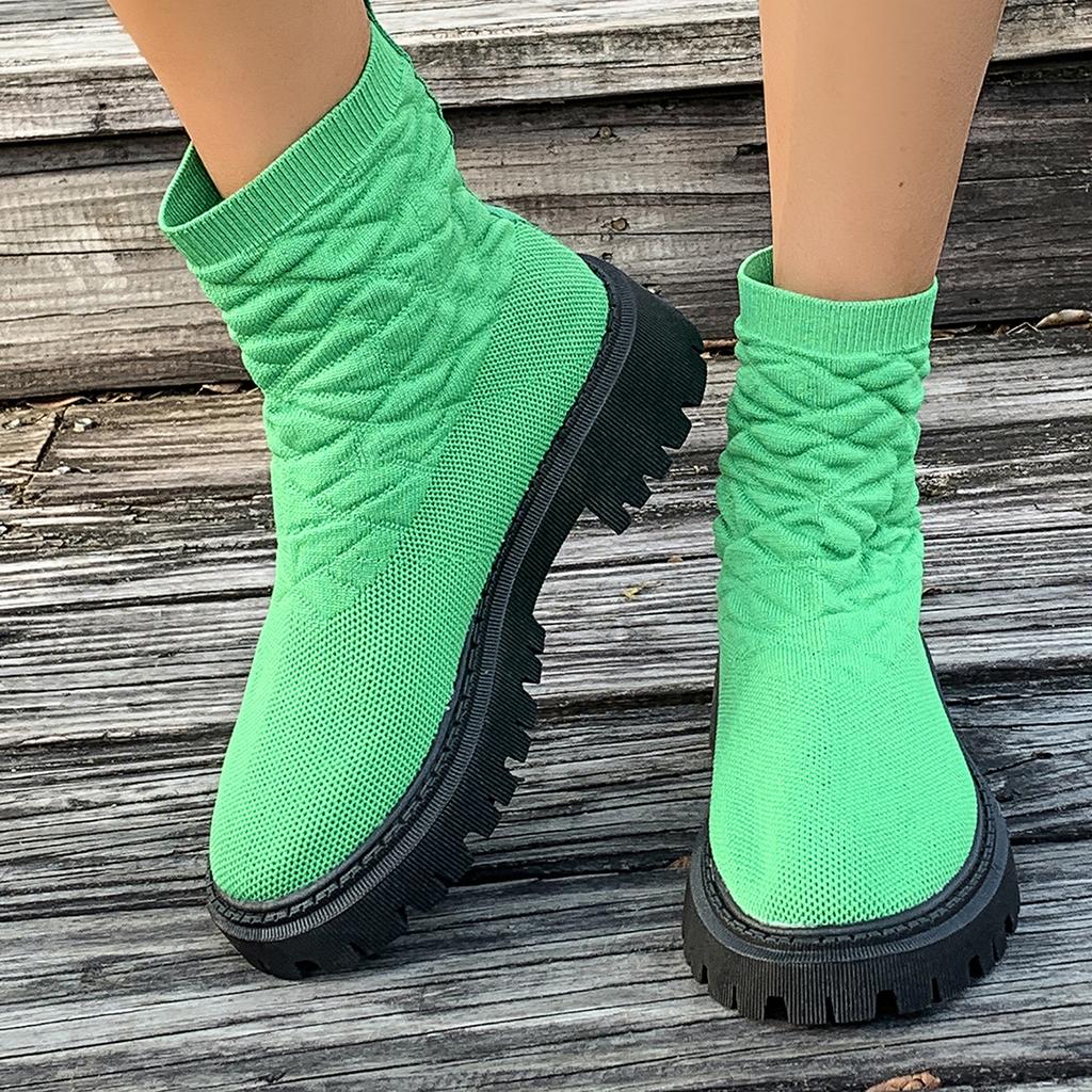 Mode Damen Socken Schuhe 2025 Frühling Herbst Neue Mode Atmungsaktiv Lässig Keilabsatz Plateau Stiefeletten Zapatos De Mujer Goth Stiefel