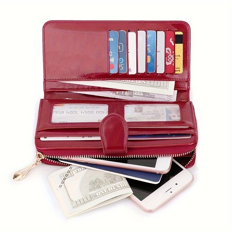 Stylish Red Synthetic Leather Long Wallet - Large Capacity, Multiple Cards, Zipper Closure, Polyester Lining - Perfect for Everyday Use