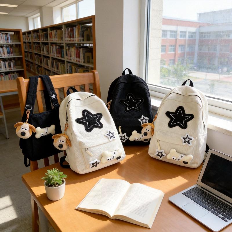School bag women's velvet ins large capacity star computer backpack niche design junior high school high school student backpack