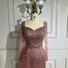 Serene Hill Pink V-Neck Long Sleeve Fishtail Slim Temperament Banquet Host Evening Dress LA11111