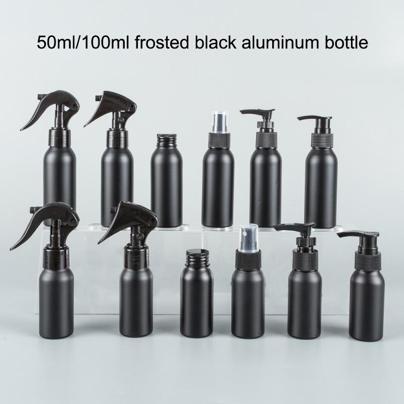 40Ml-250Ml Black Frosted Aluminum Bottle With Cap Perfume Lotion Cosmetic Toner Water Bottle Travel Protable Refillable Bottle