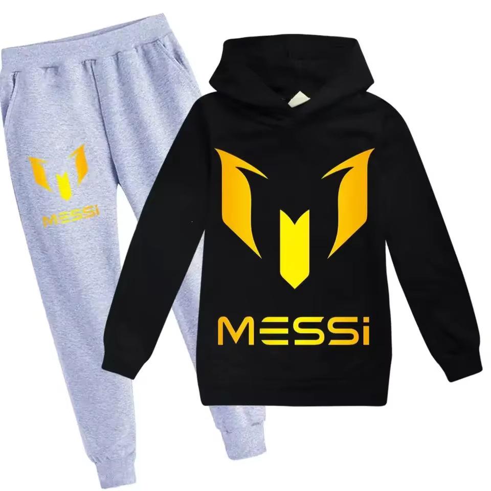 Kids' Messi Football Hoodie & Pants Set - 2-Piece Casual Sportswear for Boys & Girls, Spring & Autumn