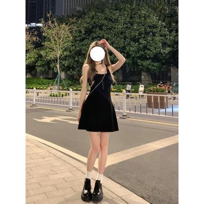 Summer Black Short Skirt Suspender Dress Women's New Small Backless Socialite Skirt