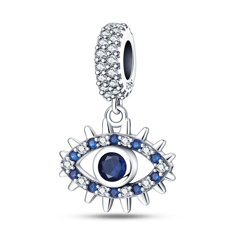 Exquisite 925 Silver Mysterious Blue Butterfly Devil's Eye Fatima's Hand Pendants Charms Beads Fit Qikaola Bracelets DIY Jewelry