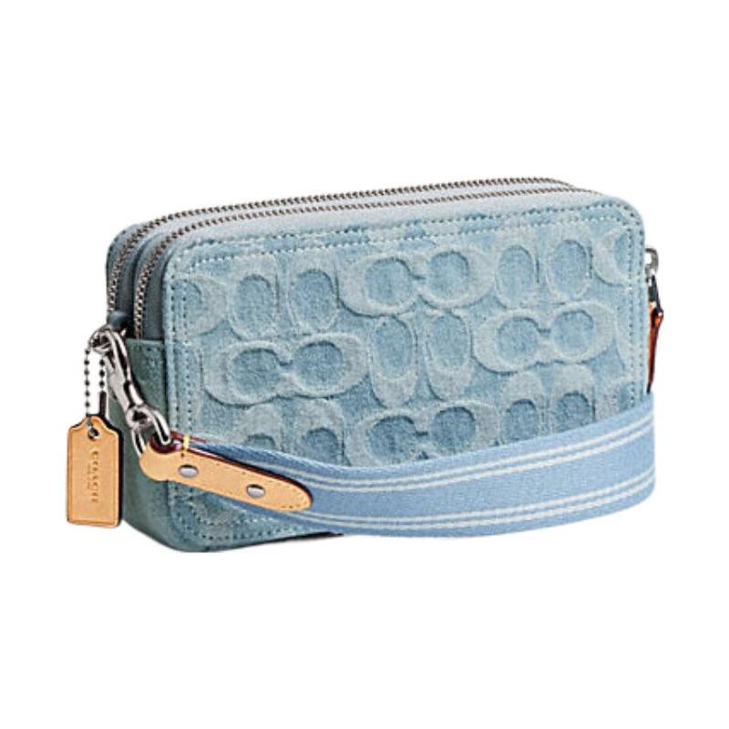 Coach Crossbody Bag Kira 19 Solid Color Letter Logo Nameplate Logo Zipper Classic Printed Champagne Fabric Camera Hand Shoulder Small Size Women's