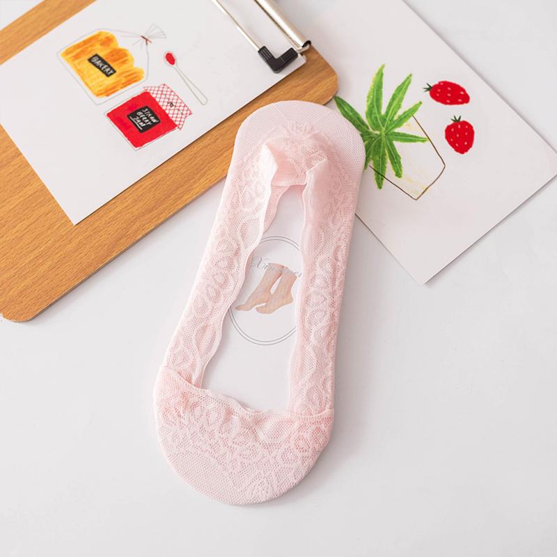 Lace Boat Socks Women Pure Cotton Sole Summer Thin Design Silicone Heel Anti Slip Breathable and Non Falling Invisible Socks