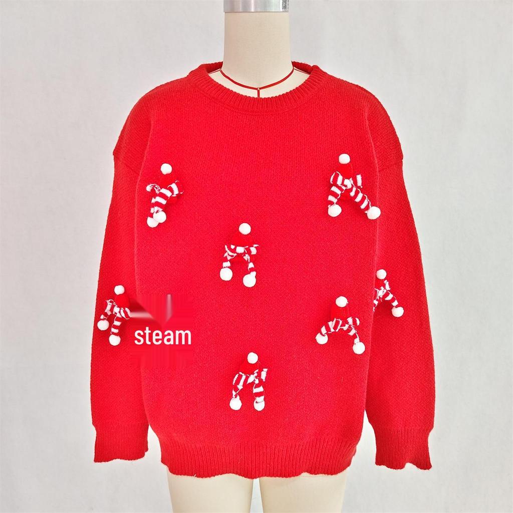 Herbst/Winter Patchwork Strickoberteil mit Schleife - Lässiger Stil für Damen zu Weihnachten & Neujahr.