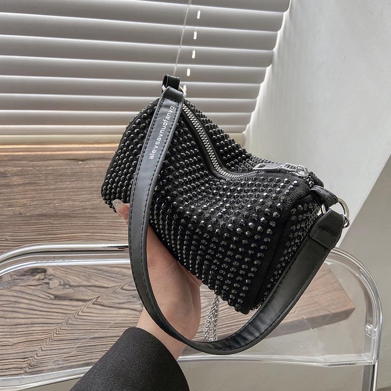 Trendige Damen Schulter- und Umhängetasche mit Strassverzierungen - Nachtclub-Stil