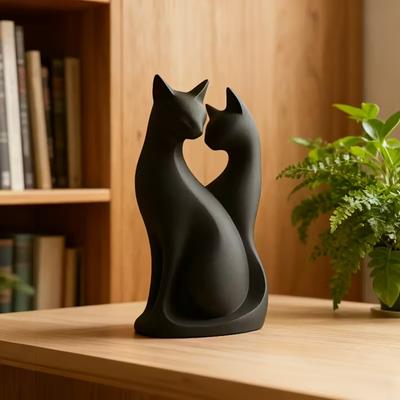 Statue de Chat Couple Imprimée en 3D - Mignonne Noire Abstraite Moderne pour la Maison, Cadeau de Saint-Valentin Convient pour la Décoration de Bureau
