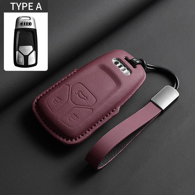Leather Car Key Case Cover For A4L A5 Q7 TT TTS A3 A4 B9 A6 A7 4K A8 E-tron Q5 Q8 C8 D5 SQ8 Car Keychain Accessories