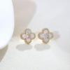 Elegant Pink Four-Leaf Clover Necklace Set With Floral Pendant Rose Gold Plated Copper Jewelry Women