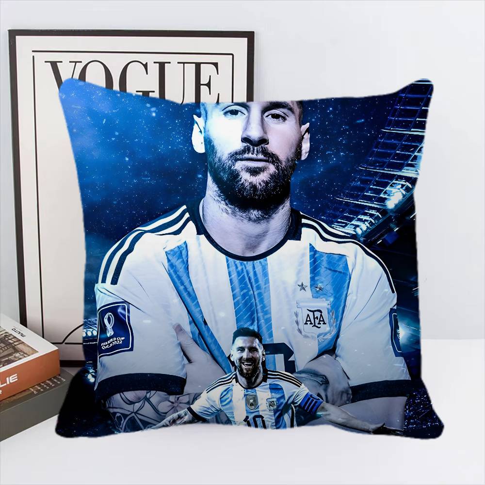 

Football Star L-Lionel M-Messi Pillow Case Square Pillow Bedroom Sofa Leisure Comfort Cushion Car Living Room Home Decoration 16x16Inch