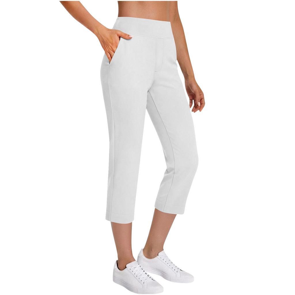 Women's Casual Fashion High-Waisted Cropped Pants With Pockets