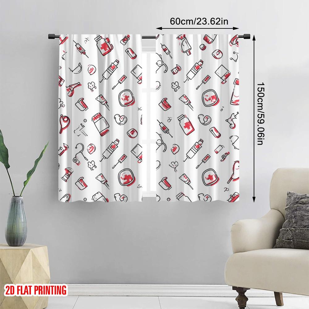 2pcs,2D plane printing Minimalist Curtains Hospital Medical Polyester Fabric (without rod) Home Decor Ldeal for Living Room &