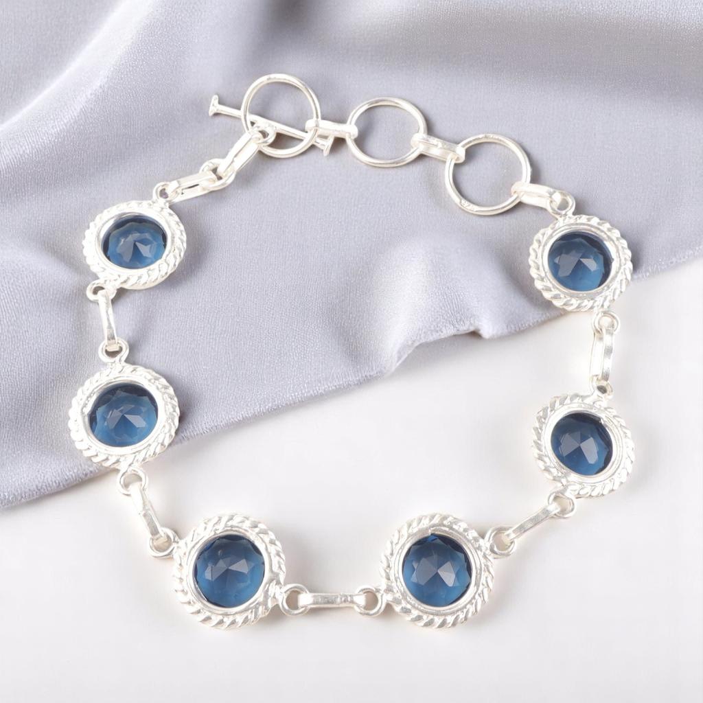 London Blue Topaz Edelstein 925 Sterlingsilber Schmuck Handgefertigtes Armband 9" RB-8-8