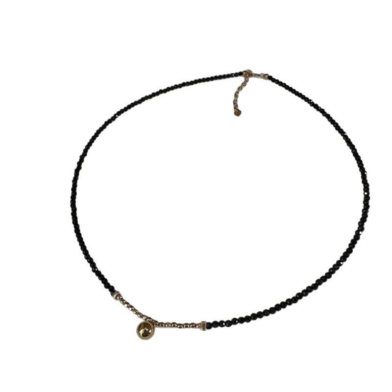 Black Beaded Choker Necklace with Gold Bell Pendant – Minimalist Dainty Jewelry for Women, Elegant Daily Gift Necklace