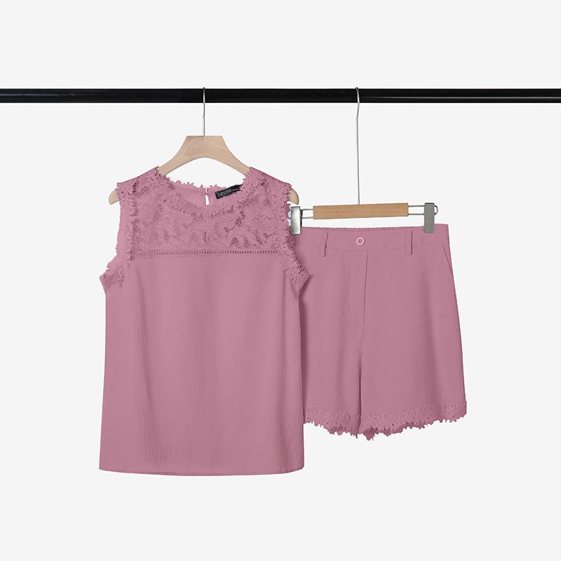 

ZANZEA Women Lace Tank Tops and Shorts Summer Two Piece Suit Sets 2XL рожевий