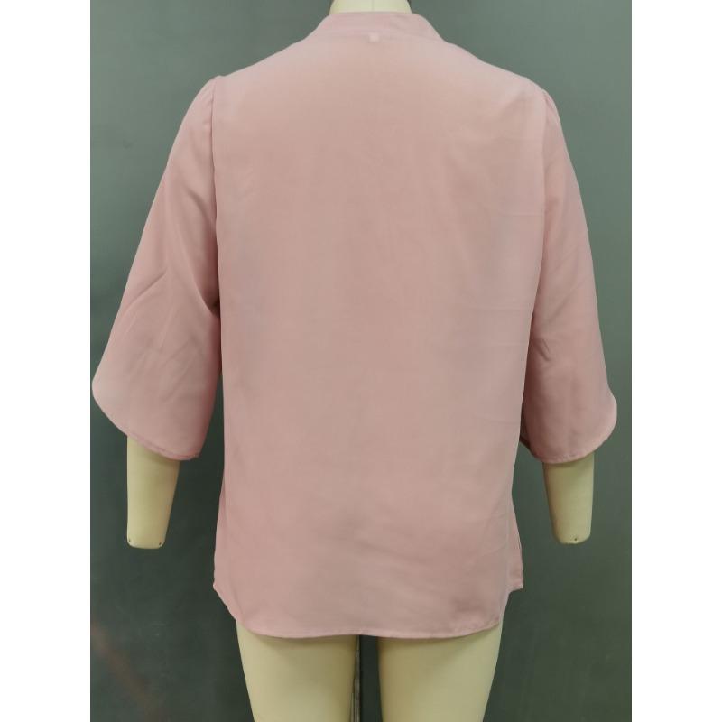 Summer V-neck Loose Casual Office Women Blouse Elegant Petal Short Sleeve Ruffled Chiffon Top Fashion Female Solid Color Simple Shirts Women Vlothing