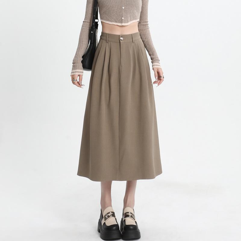 

Юбка миди и макси женская весенняя с высокой талией плиссированная юбка, облегающая бедра, однотонная юбка-зонт XL хаки