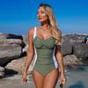 New European & American Style One-Piece Swimsuit — Women's High-Elasticity Solid-Color Athletic Swimwear 0792 CLE