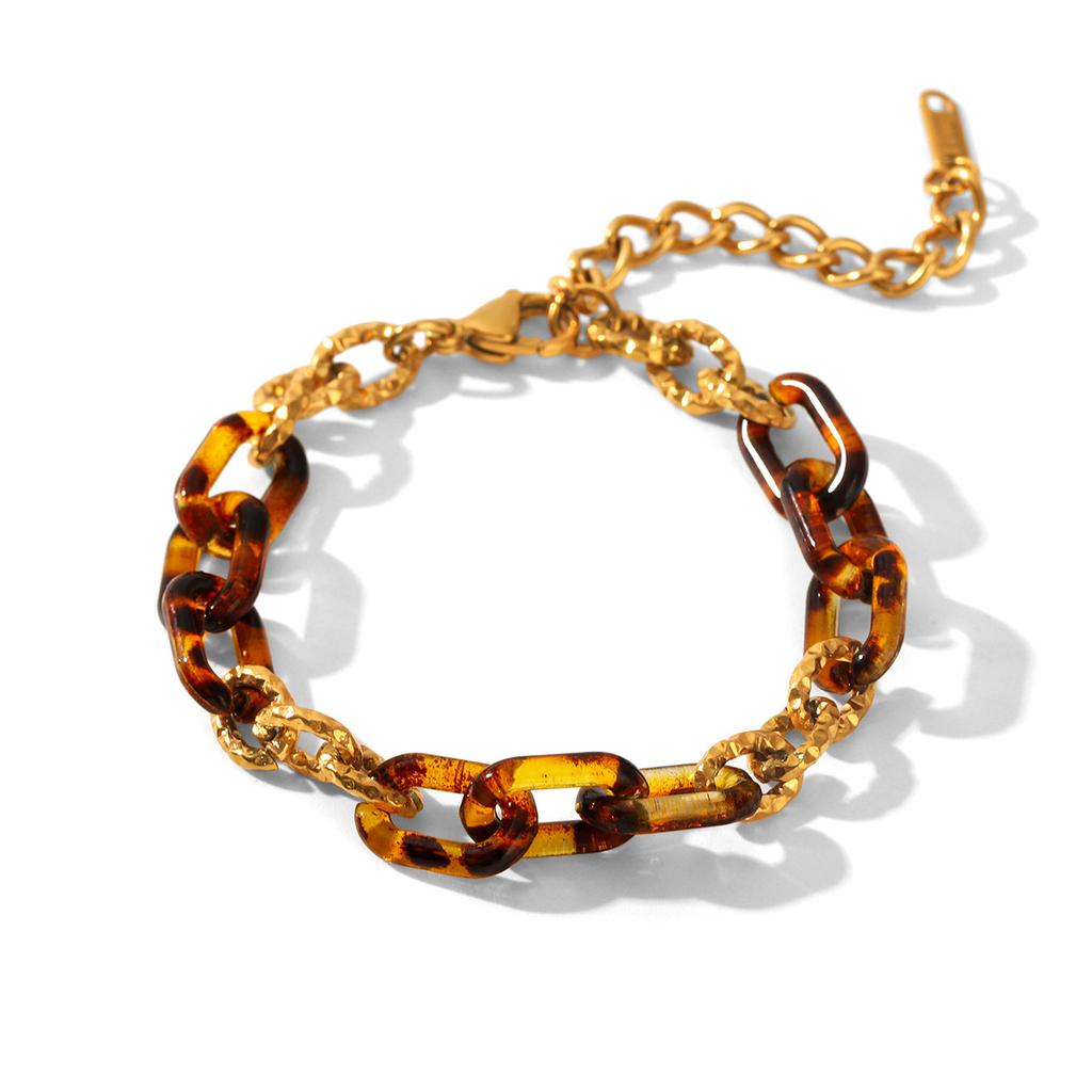 Color-block geometric oval bracelet for women, vintage Maillard style gradient amber hand jewelry, titanium steel accessories
