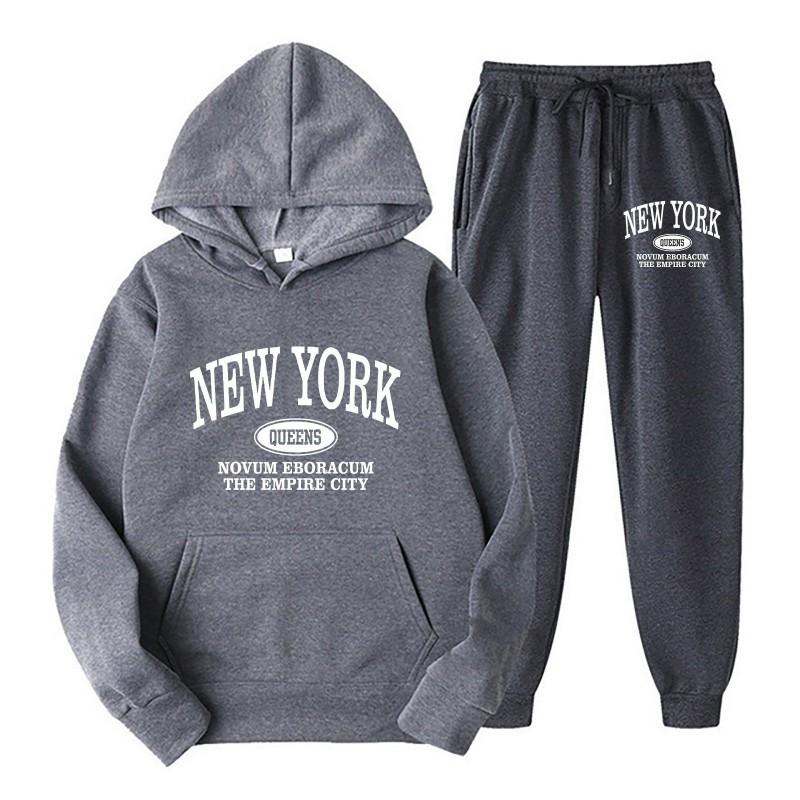 Mens Hooded Sweatshirt Set With Print Casual Sportswear Two-Piece Outfit Fall